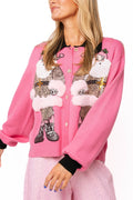 Queen of Sparkles Pink & Black Collar Santa in Leopard Suit Cardigan