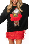 Queen of Sparkles Black Leopard Santa Fur Sweatshirt