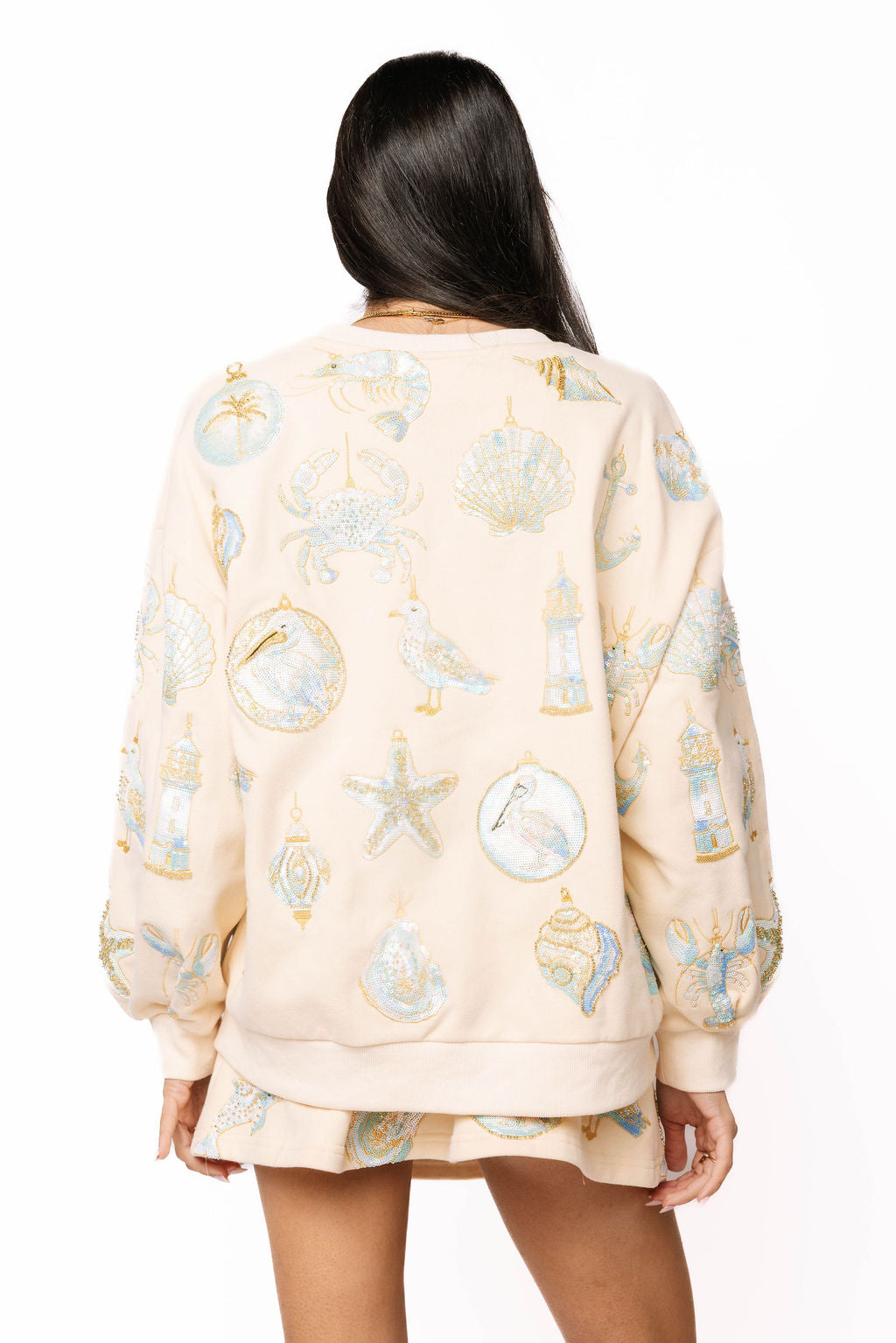 Queen of Sparkles Ivory & Mint Coastal Sea Shell Skort
