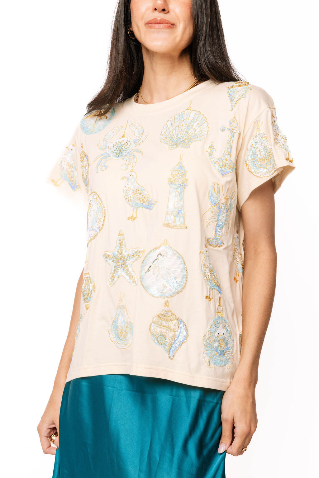 Queen of Sparkles Ivory Beach Sea Shell Ornament Tee