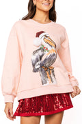 Queen of Sparkles Pink Pelican in Santa Hat Sweatshirt