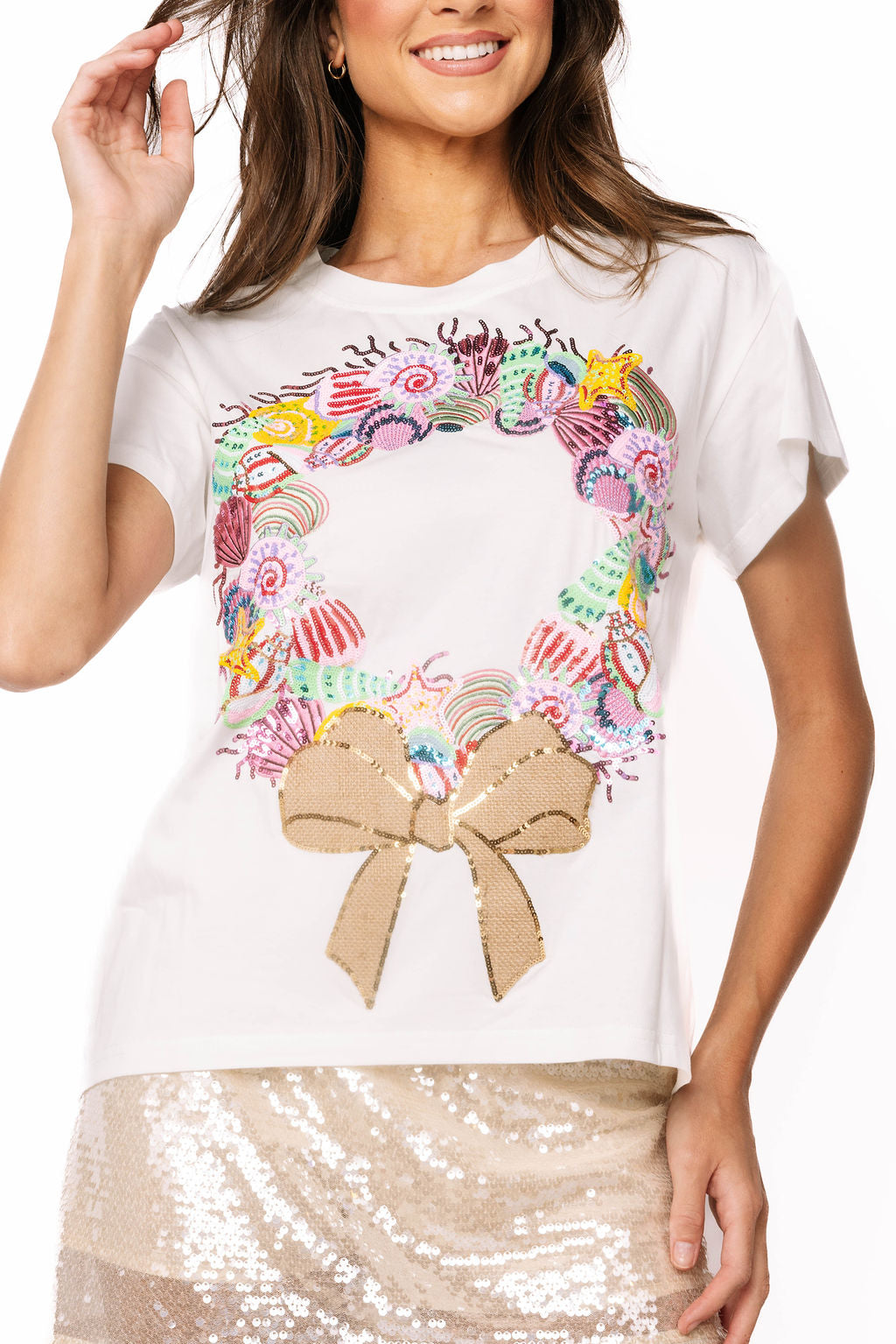 Queen of Sparkles White Multi Shell Wreath Tee