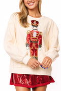 Queen of Sparkles Beige & Red Metallic Nutcracker Soldier Sweatshirt