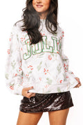 Queen of Sparkles Holly Print 'Jolly' Mockneck Sweatshirt