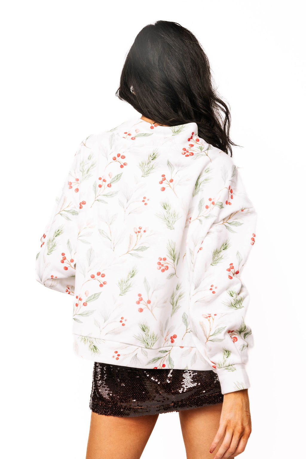 Queen of Sparkles Holly Print 'Jolly' Mockneck Sweatshirt
