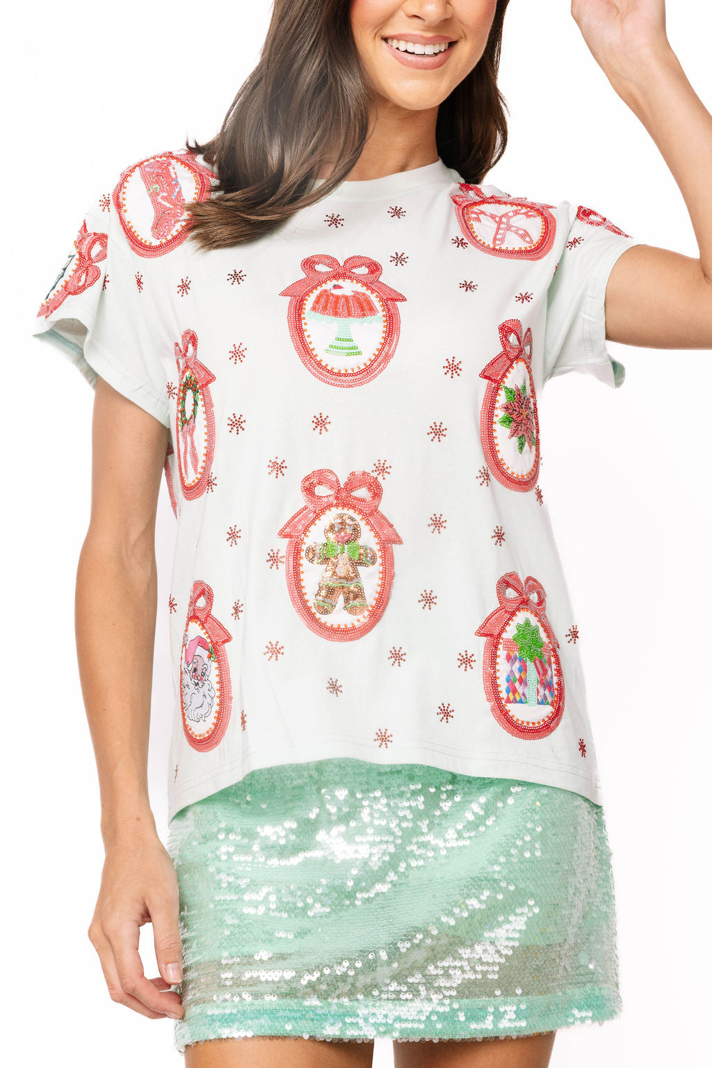 Queen of Sparkles Light Blue Christmas Wallpaper Ornament Tee