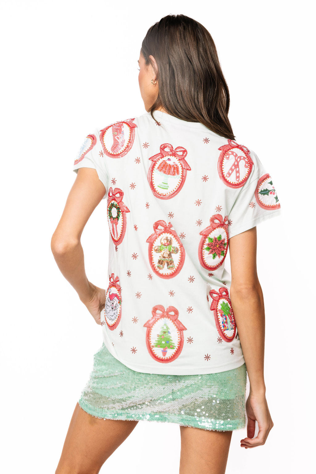 Queen of Sparkles Light Blue Christmas Wallpaper Ornament Tee