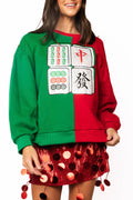 Queen of Sparkles Red & Green Colorblock Christmas Mahjong Tile Sweatshirt