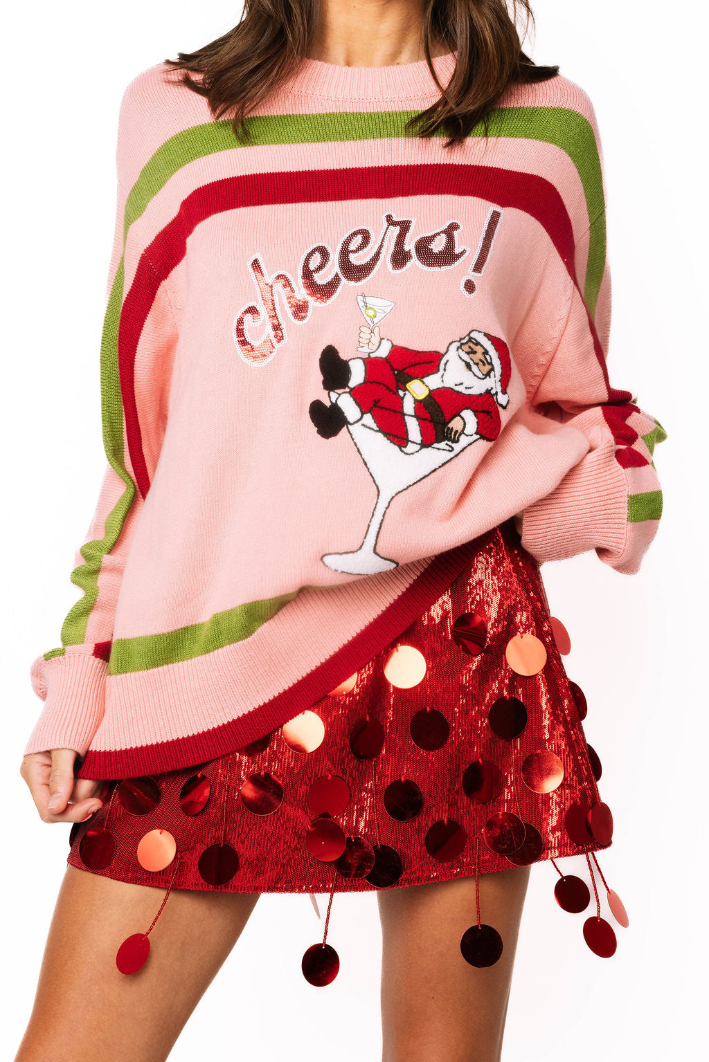 Queen of Sparkles Light Pink 'Cheers' Santa in Martini Sweater