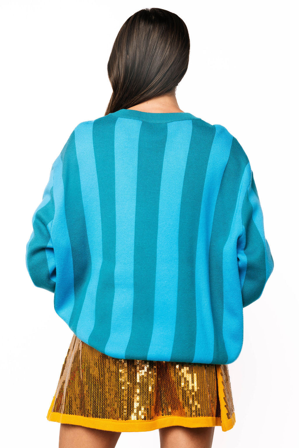 Queen of Sparkles Blue Striped Menorah Long Sleeve Sweater