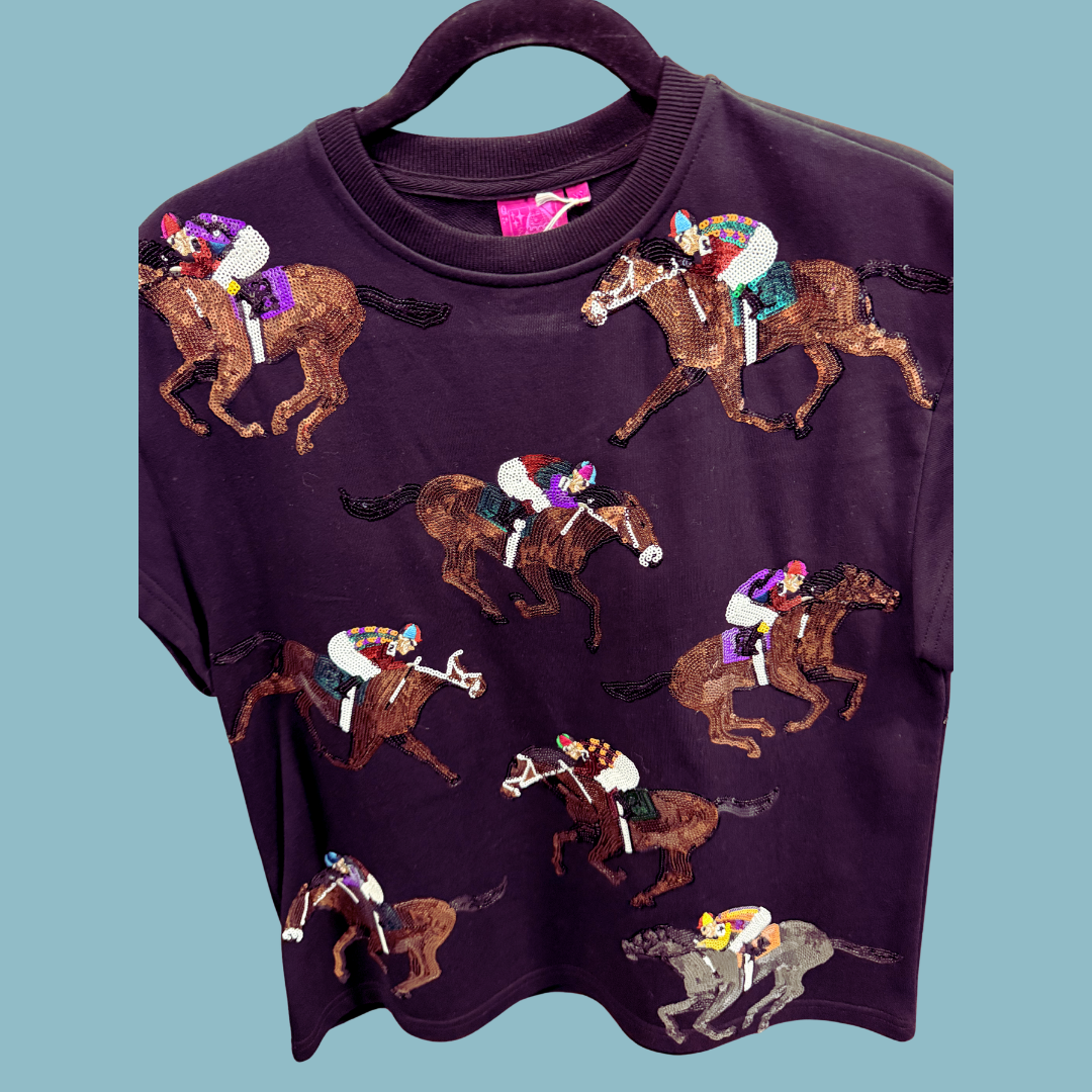 queen of Sparkles Black Derby Short Sleeve Sweatshirt
