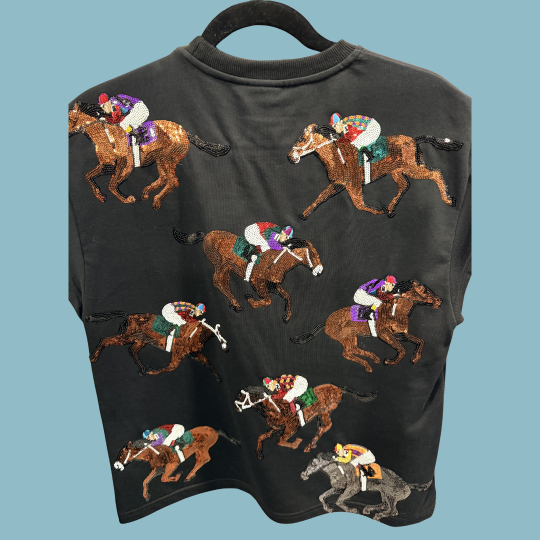 queen of Sparkles Black Derby Short Sleeve Sweatshirt