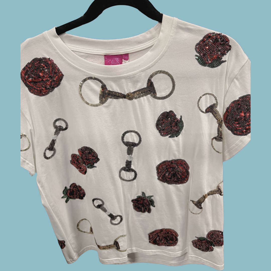 Queen of Sparkles White Derby Roses Tee