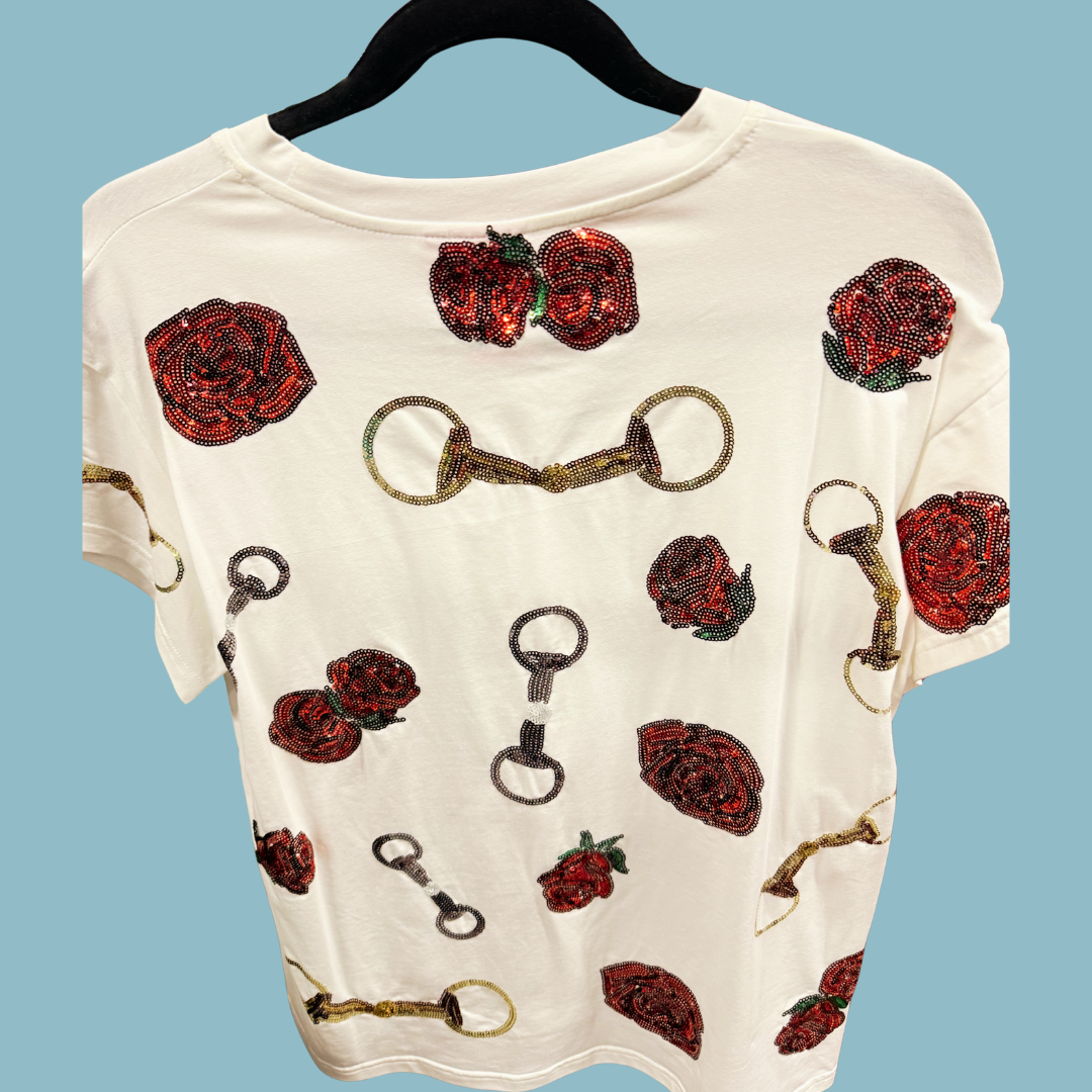 Queen of Sparkles White Derby Roses Tee