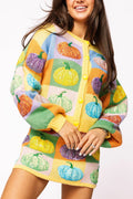 Queen of Sparkles-Pastel Colorblock Pumpkin Button Up Cardigan
