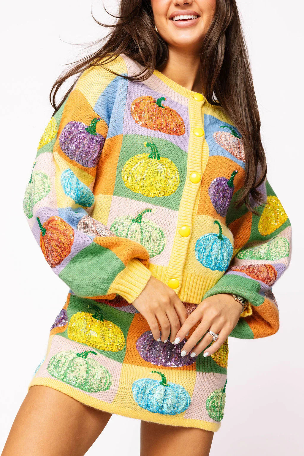 Queen of Sparkles-Pastel Colorblock Pumpkin Button Up Cardigan