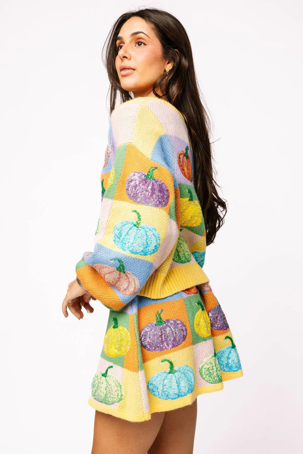 Queen of Sparkles-Pastel Colorblock Pumpkin Button Up Cardigan