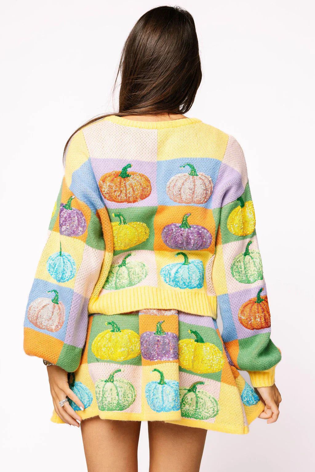 Queen of Sparkles-Pastel Colorblock Pumpkin Button Up Cardigan
