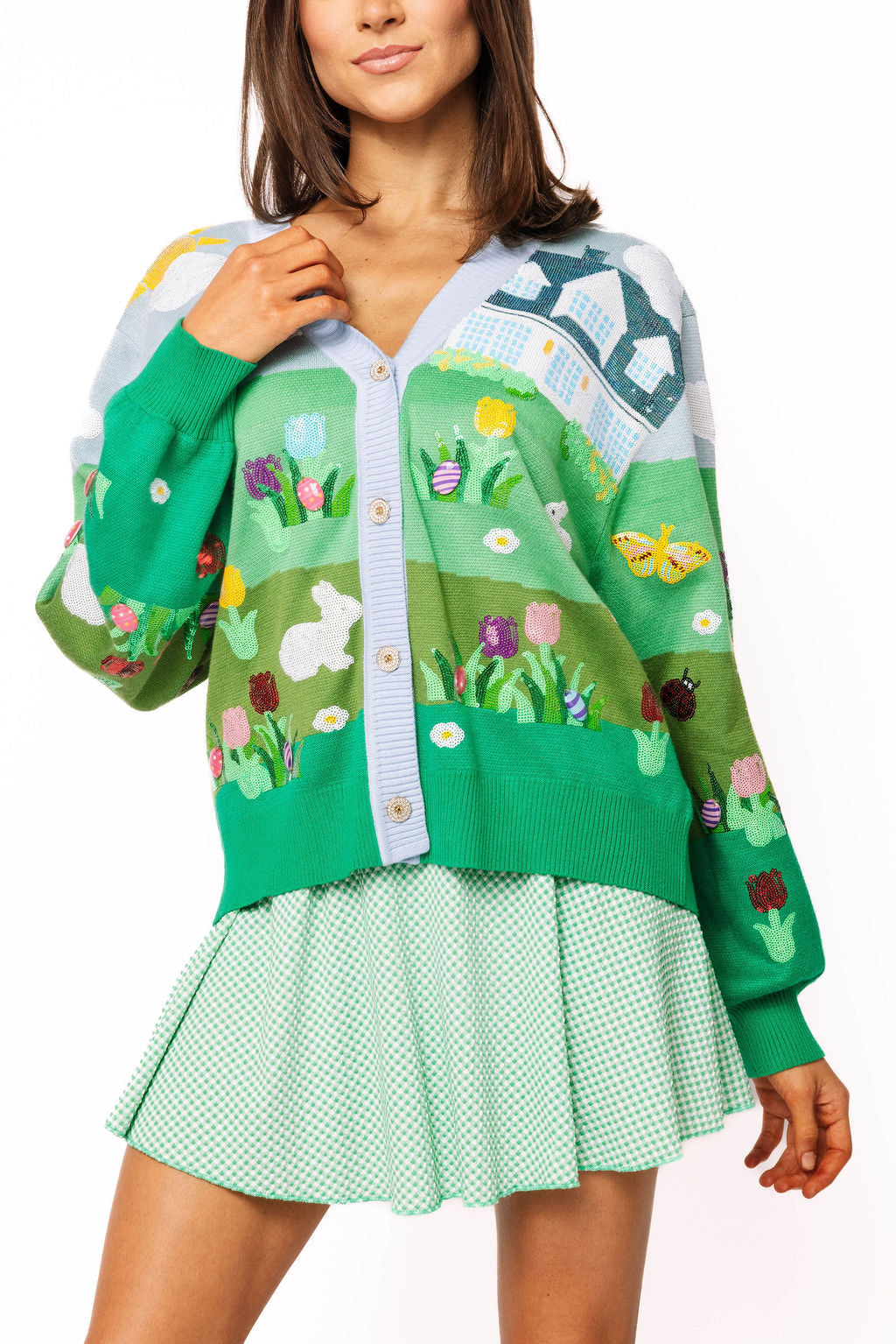 Queen of Sparkles-Easter Bunny in Yard Cardigan