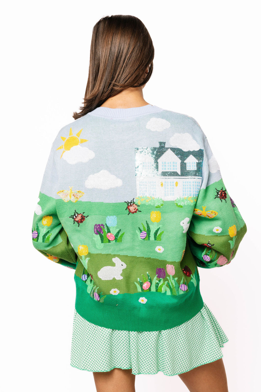 Queen of Sparkles-Easter Bunny in Yard Cardigan