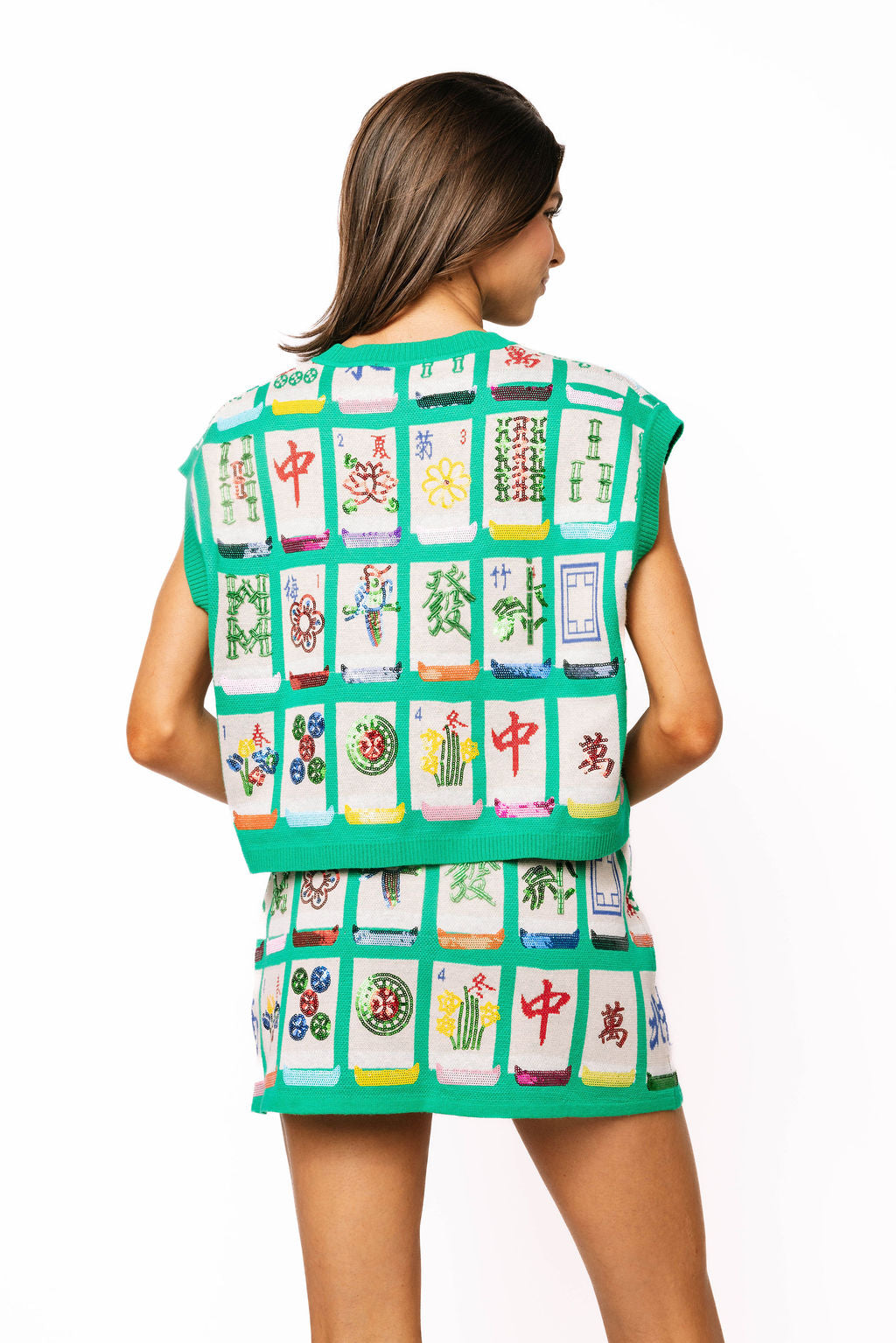 Queen of Sparkles - Green Mahjong Tile Tie Up Knit Tank