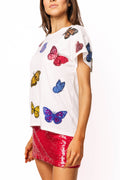 Queen of Sparkles - Multi Butterflies White Tee