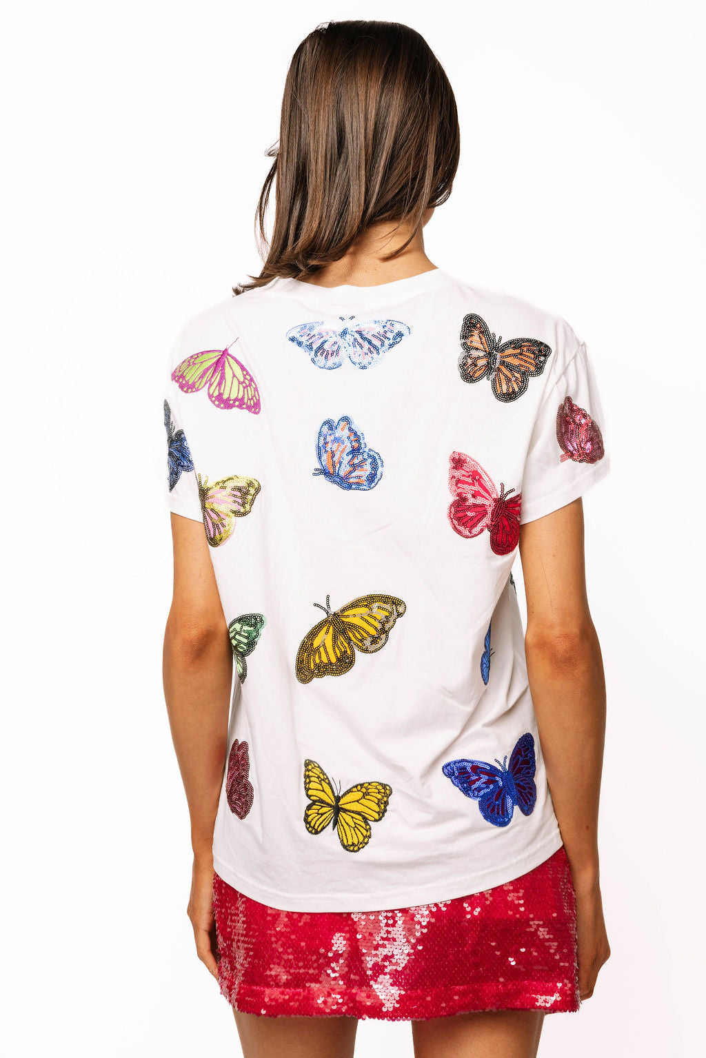 Queen of Sparkles - Multi Butterflies White Tee