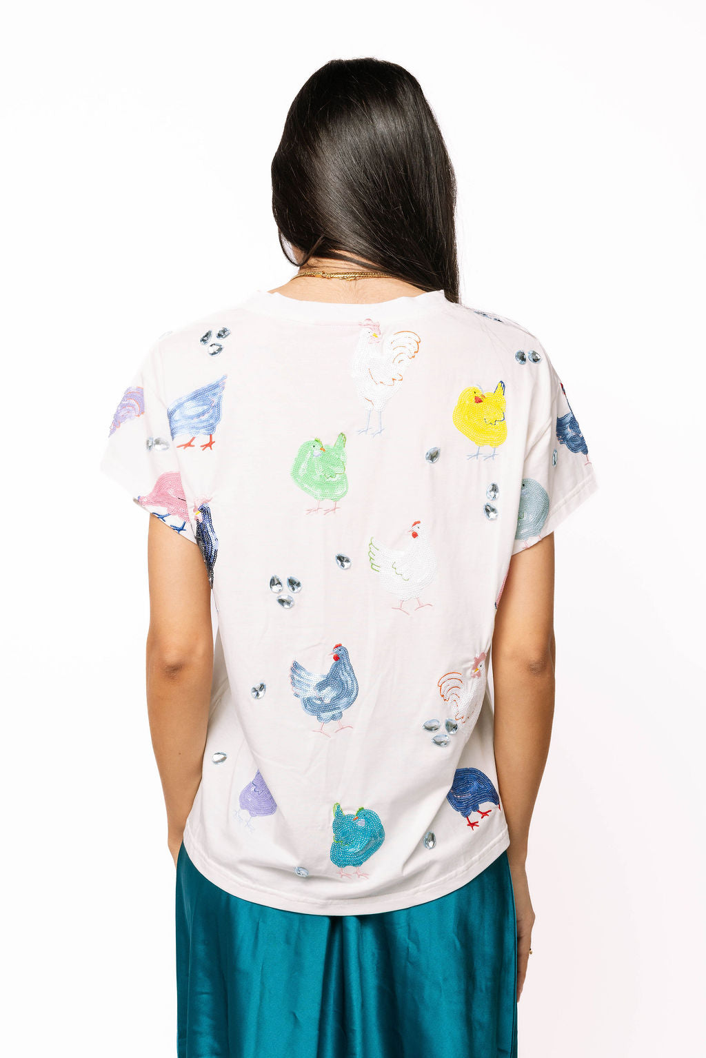Queen of Sparkles-White Multi Chicken Tee