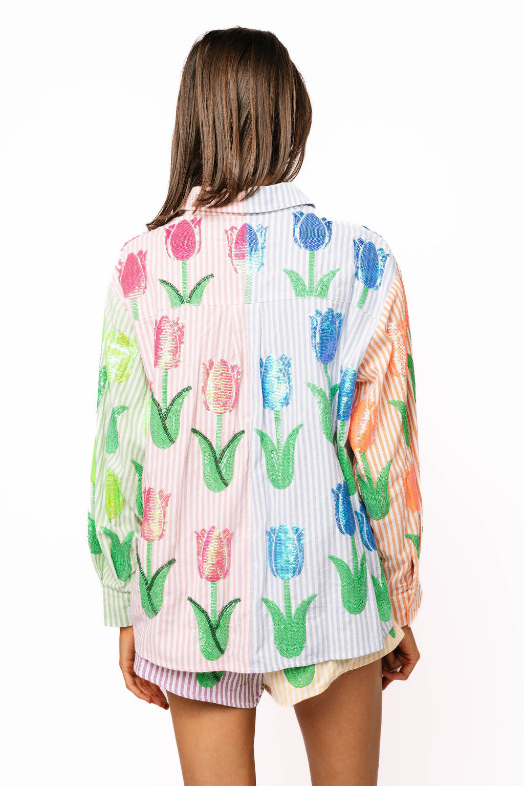 Queen of Sparkles - Striped Colorblock Tulip Button Up