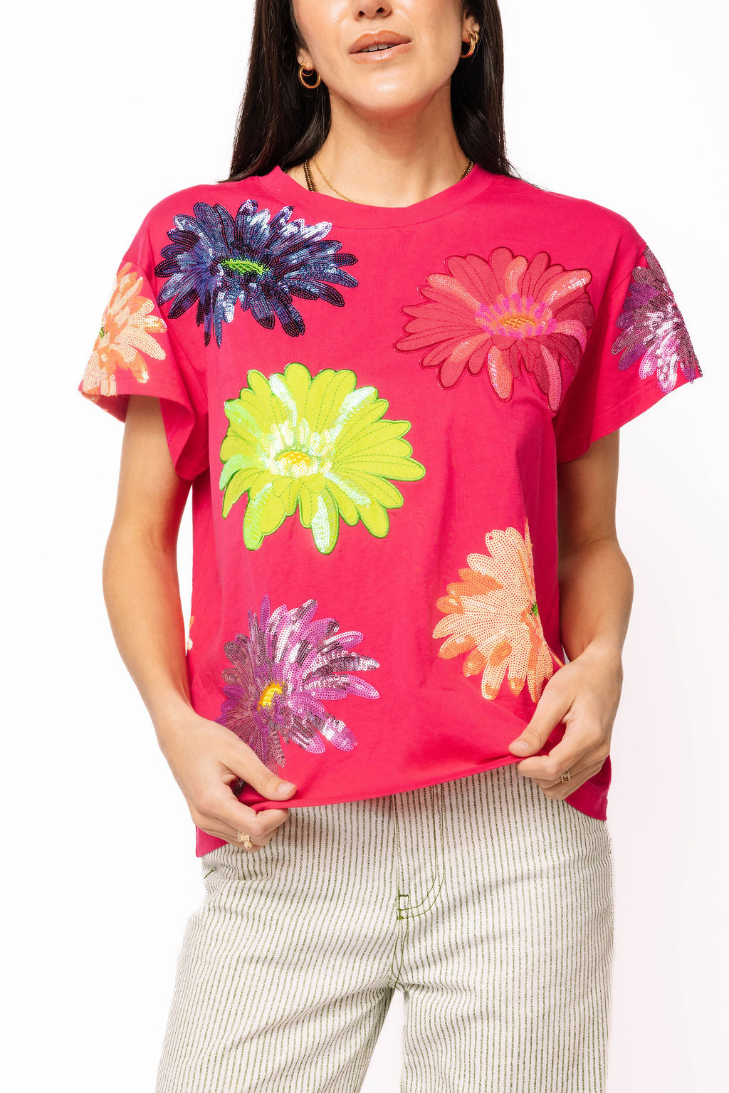 Queen of Sparkles - Hot Pink Multi Flower Tee