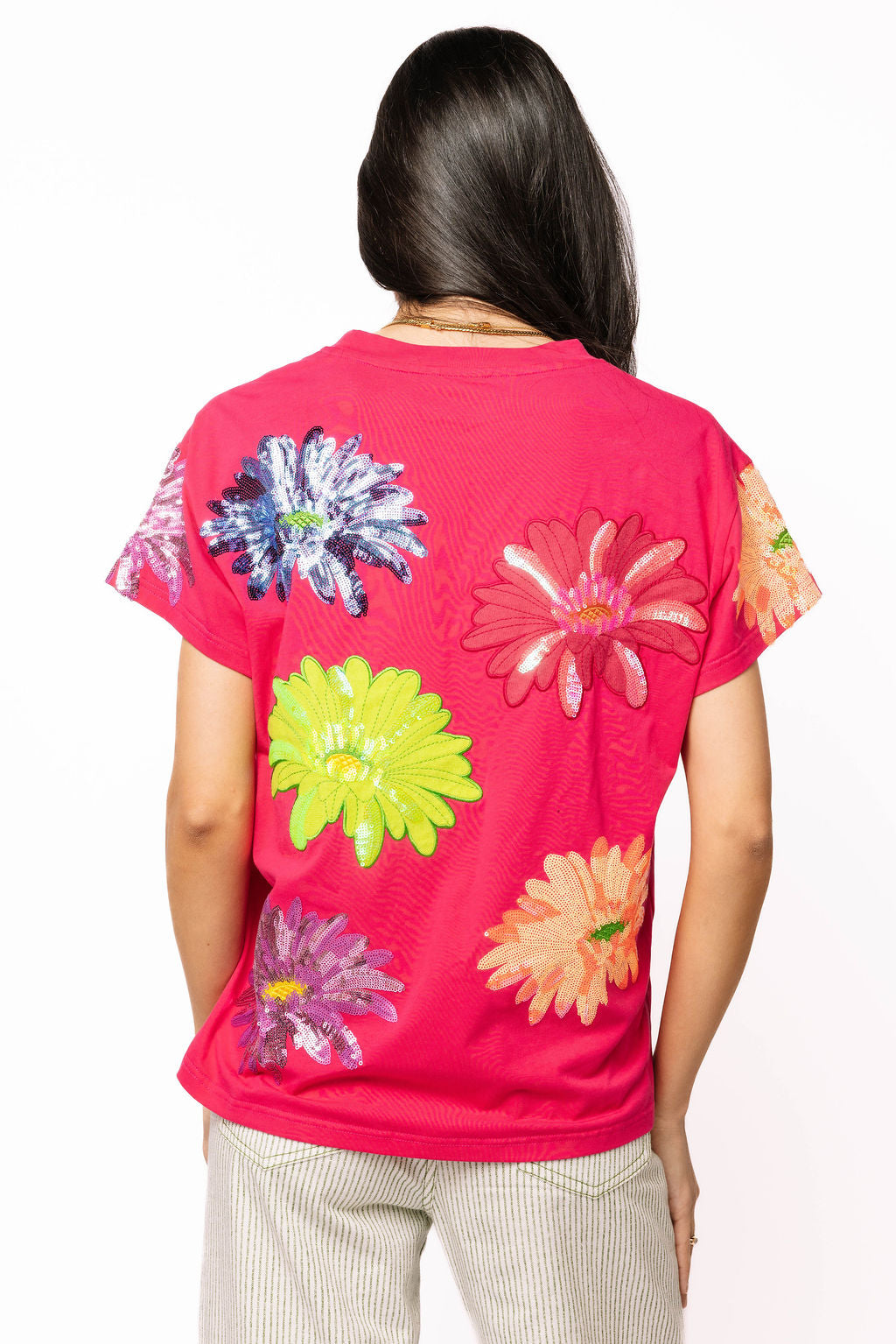 Queen of Sparkles - Hot Pink Multi Flower Tee