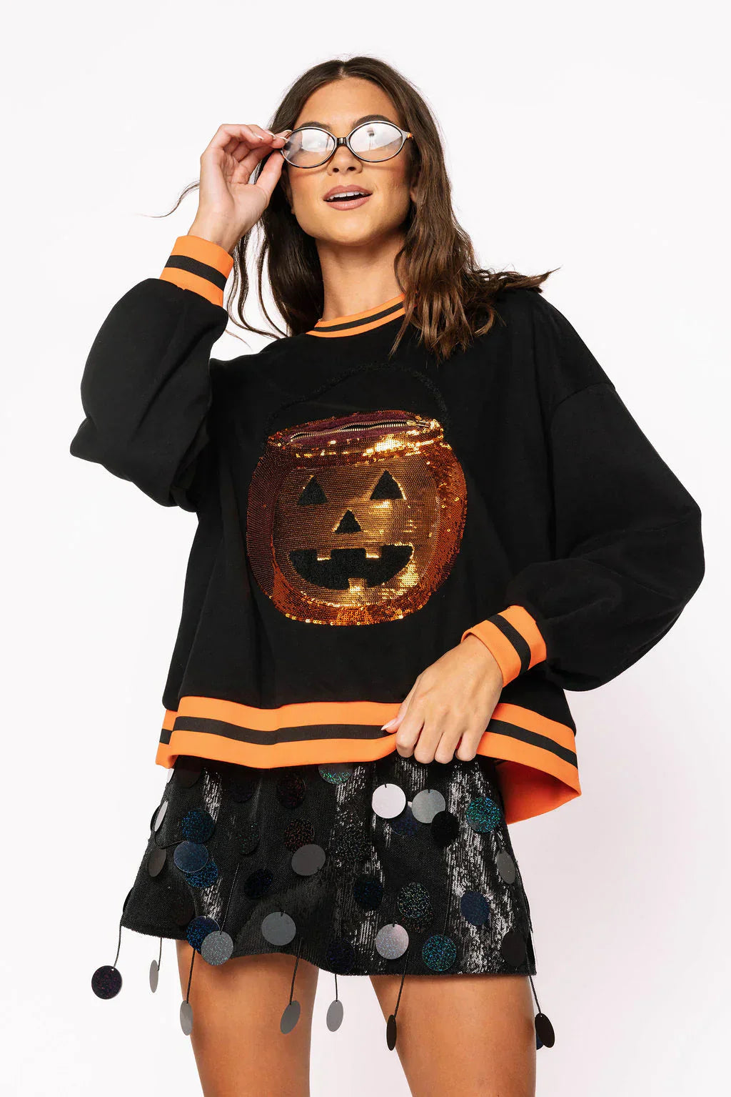 Queen of Sparkles - Halloween Pumpkin Functioning Candy Bucket Sweatshirt