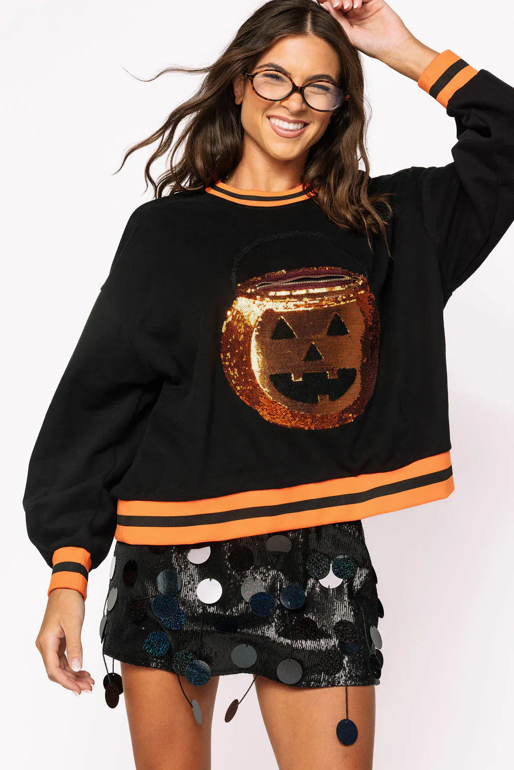 Queen of Sparkles - Halloween Pumpkin Functioning Candy Bucket Sweatshirt