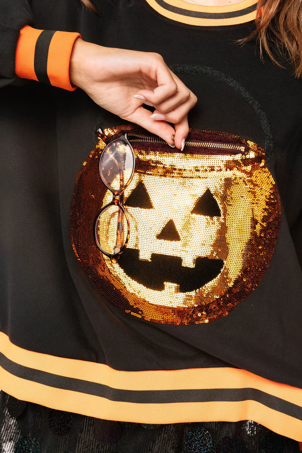 Queen of Sparkles - Halloween Pumpkin Functioning Candy Bucket Sweatshirt