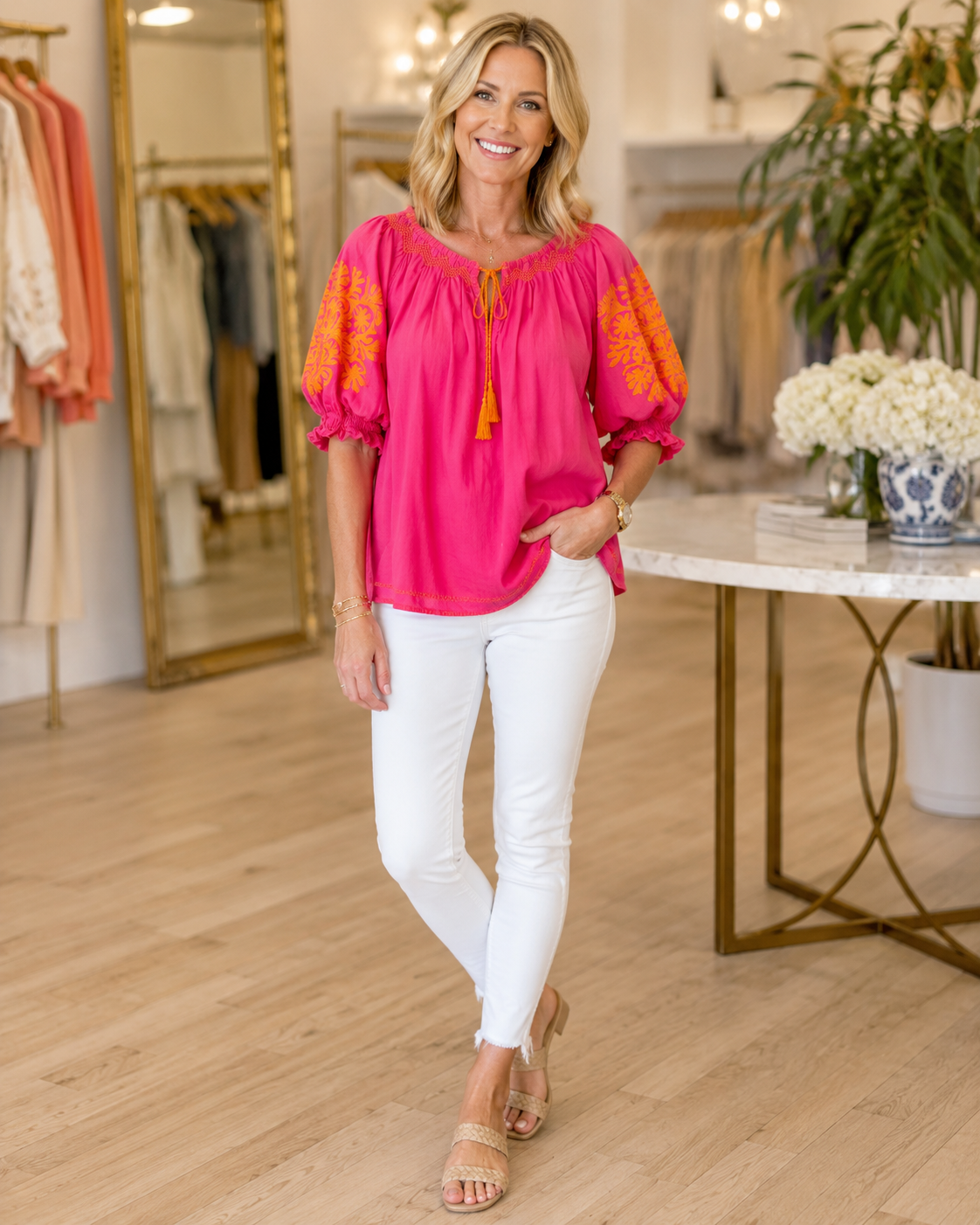 Ivy Jane Pink & Orange Tassel Top
