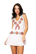 Queen of Sparkles-White Denim Pink Necklace V Neck Tank Dress