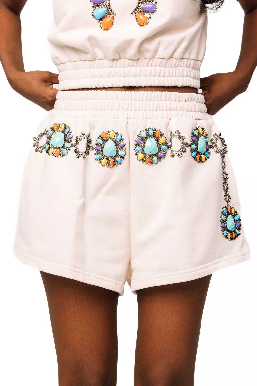 Queen of Sparkles-Beige Multi Turquoise Necklace Short