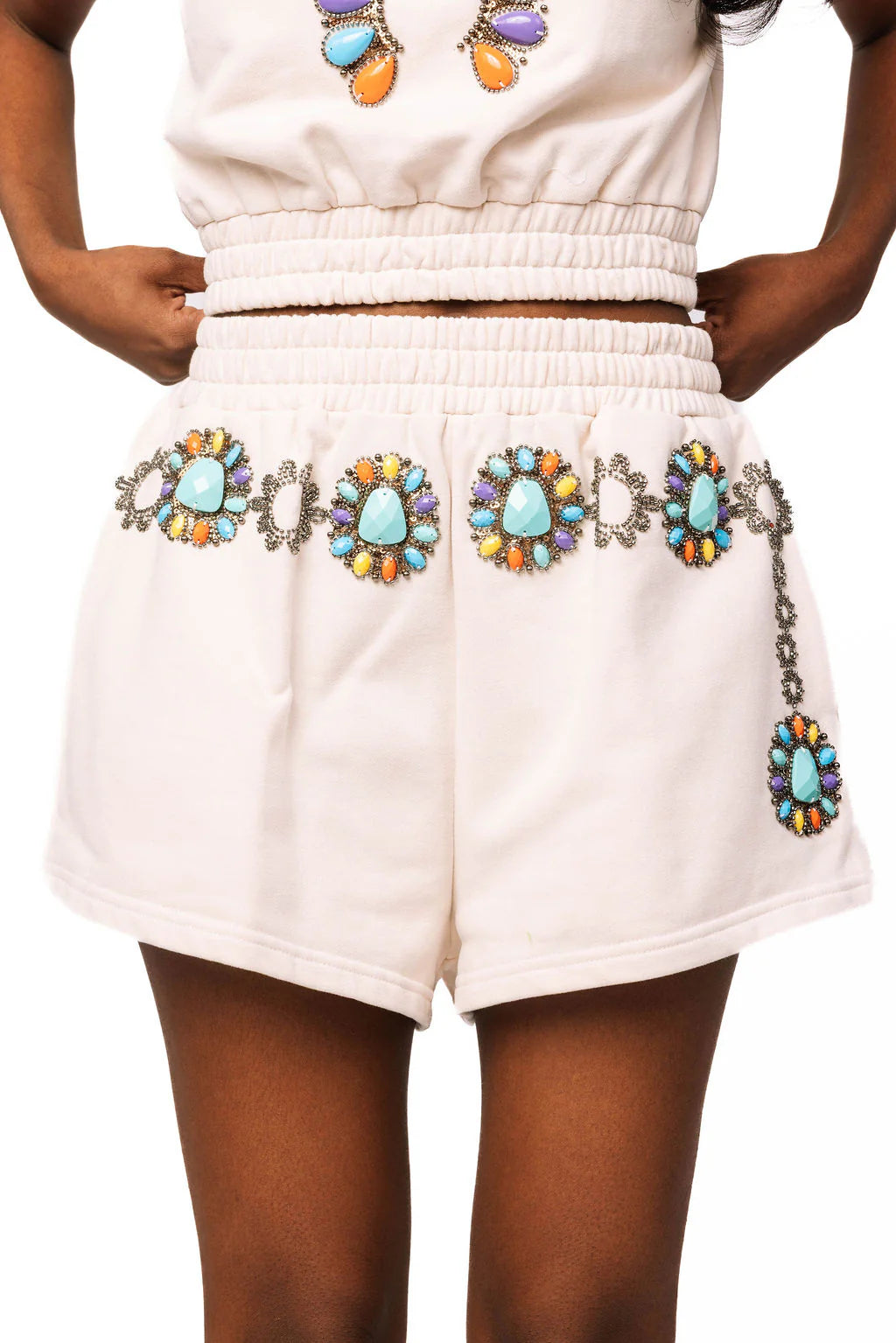 Queen of Sparkles-Beige Multi Turquoise Necklace Short