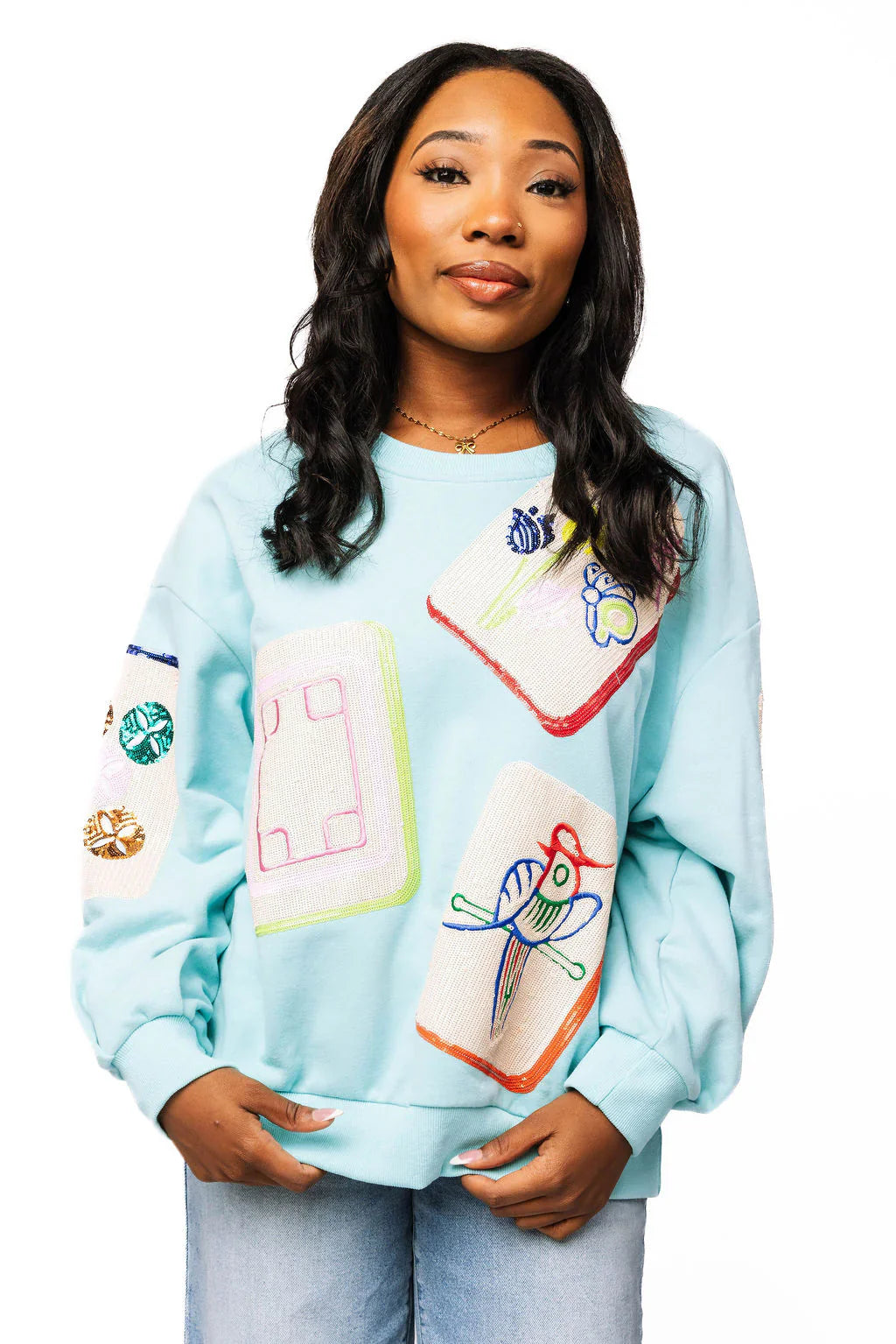 Queen of Sparkles - Aqua Scattered Mahjong Tile Sweatshirt