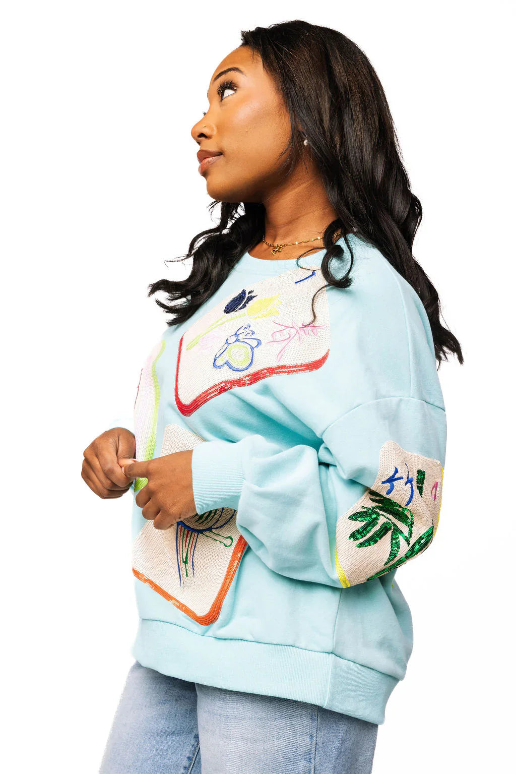 Queen of Sparkles - Aqua Scattered Mahjong Tile Sweatshirt