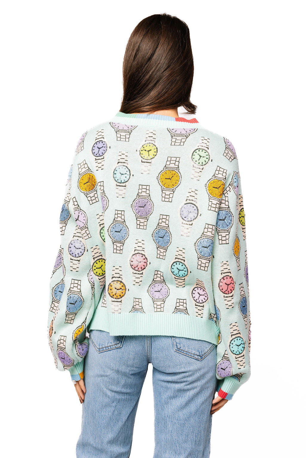 Queen of Sparkles-Aqua Multi Watch Button Up Cardigan