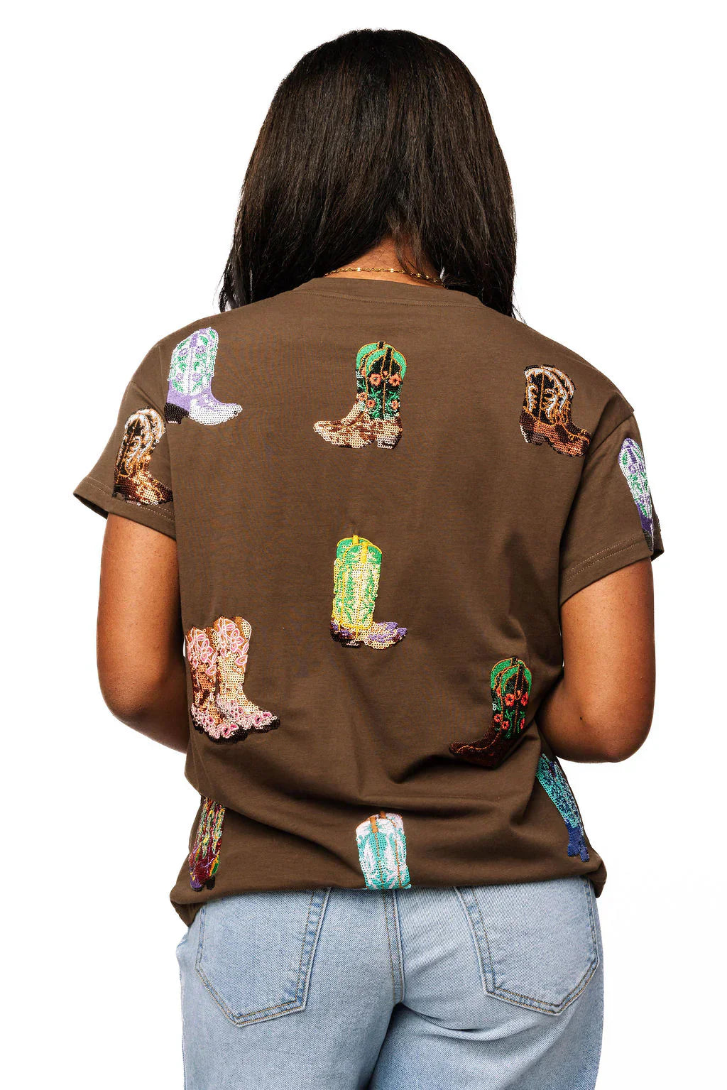 Queen of Sparkles - Brown Multi Cowboy Boot Tee