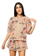 Queen of Sparkles-Brown Gingham Bucking Cowgirl Button Up Cotton Top