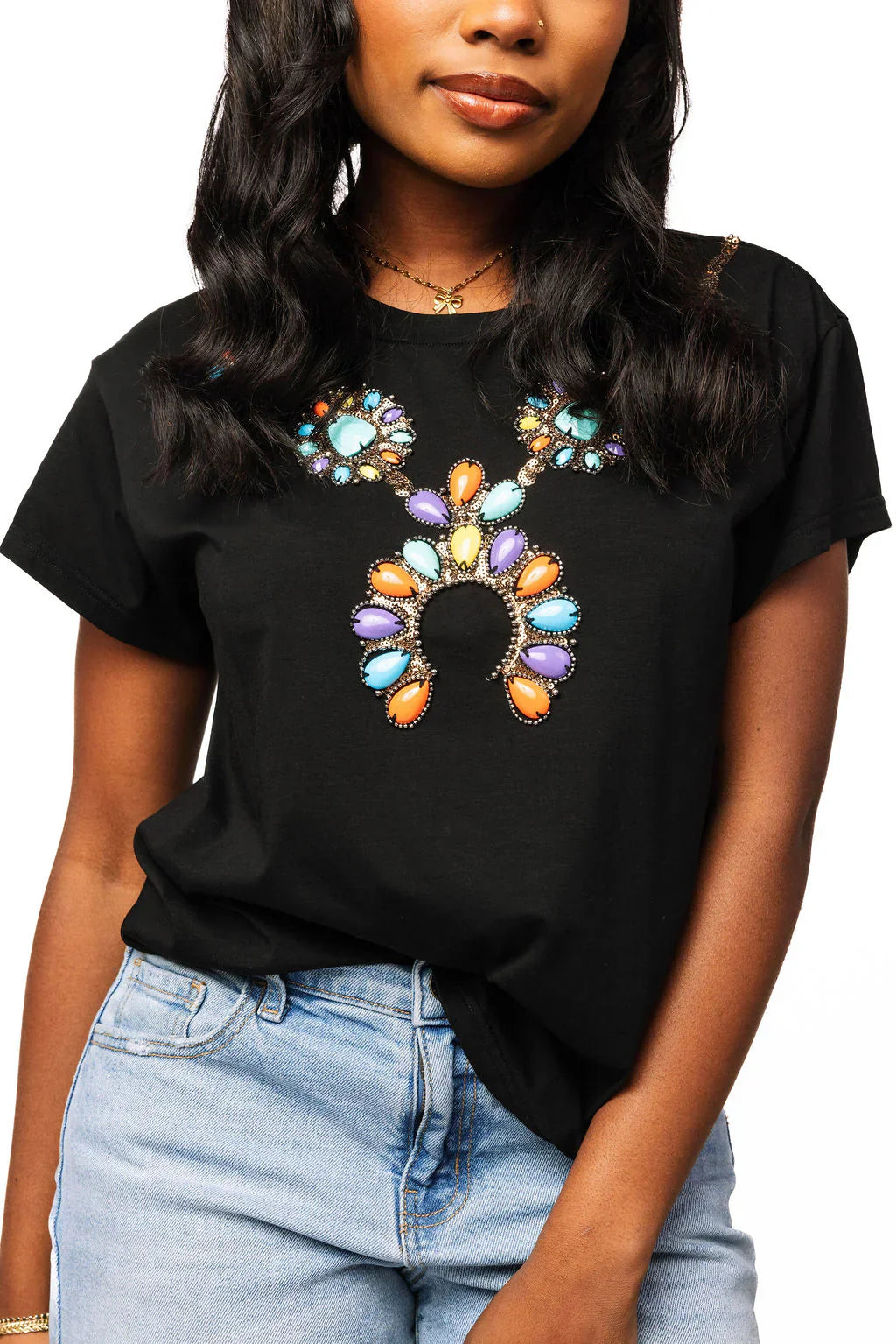 Queen Of Sparkles - Black Multi Turquoise Necklace Tee
