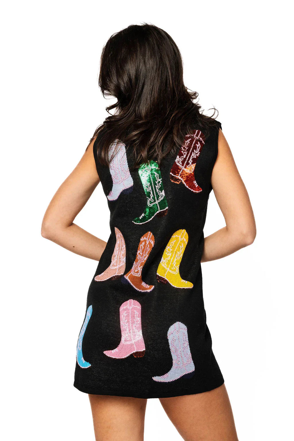 Queen of Sparkles - Black Knit Multi Cowboy Boot Tank Dress