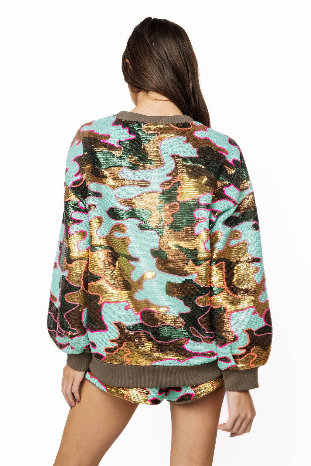 Queen of Sparkles Mint Sequin Camo Shorts