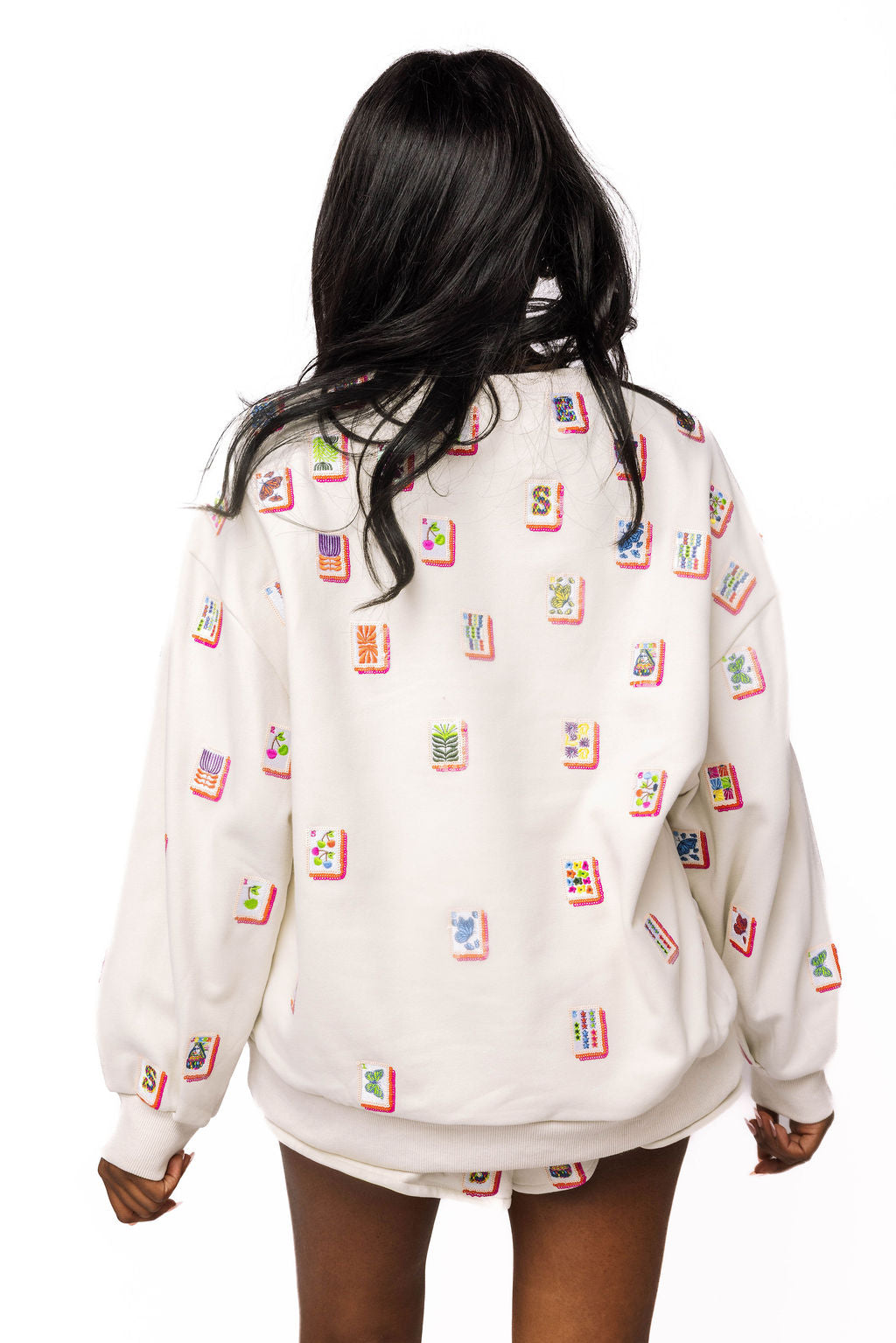 Queen Of Sparkles Beige Multi Mahjong Tiles Sweatshirt