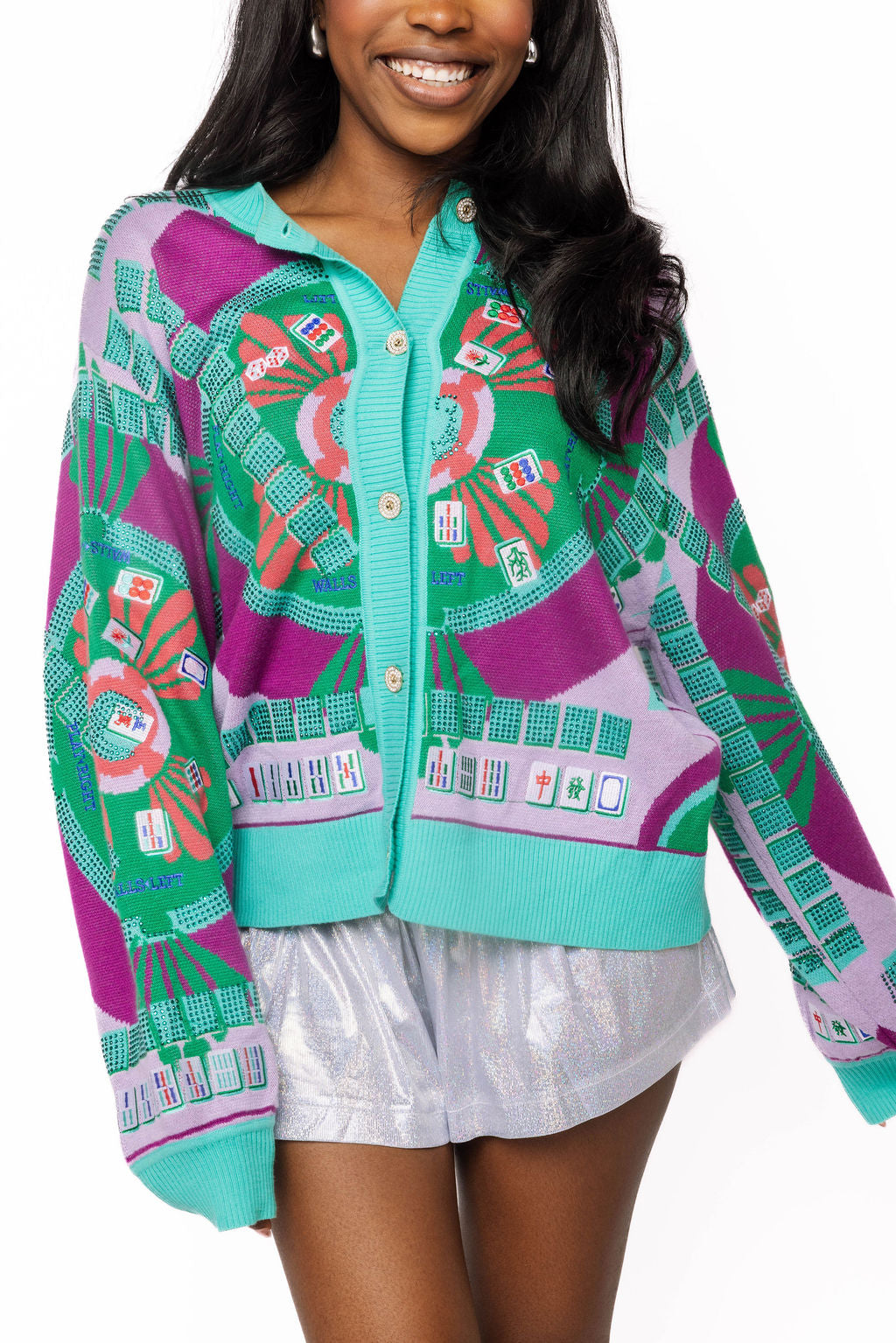 Queen of Sparkles Multi Mahjong Button Up Cardigan