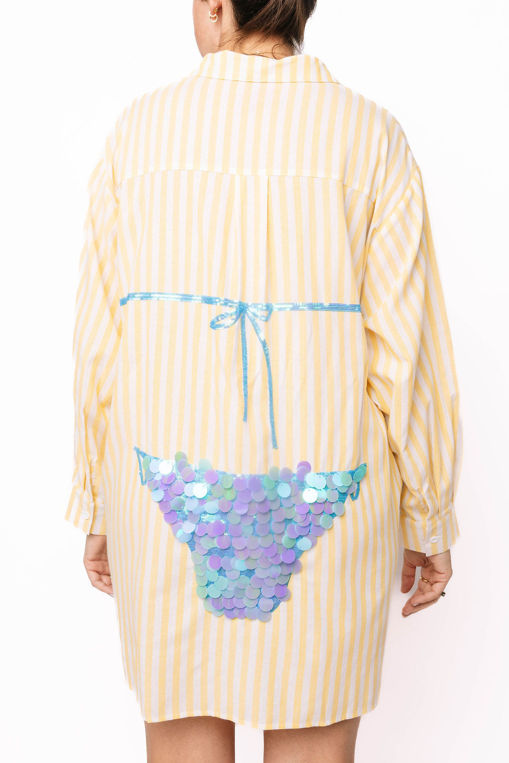 Queen of Sparkles Yellow Striped Blue Paillette Bikini Tunic