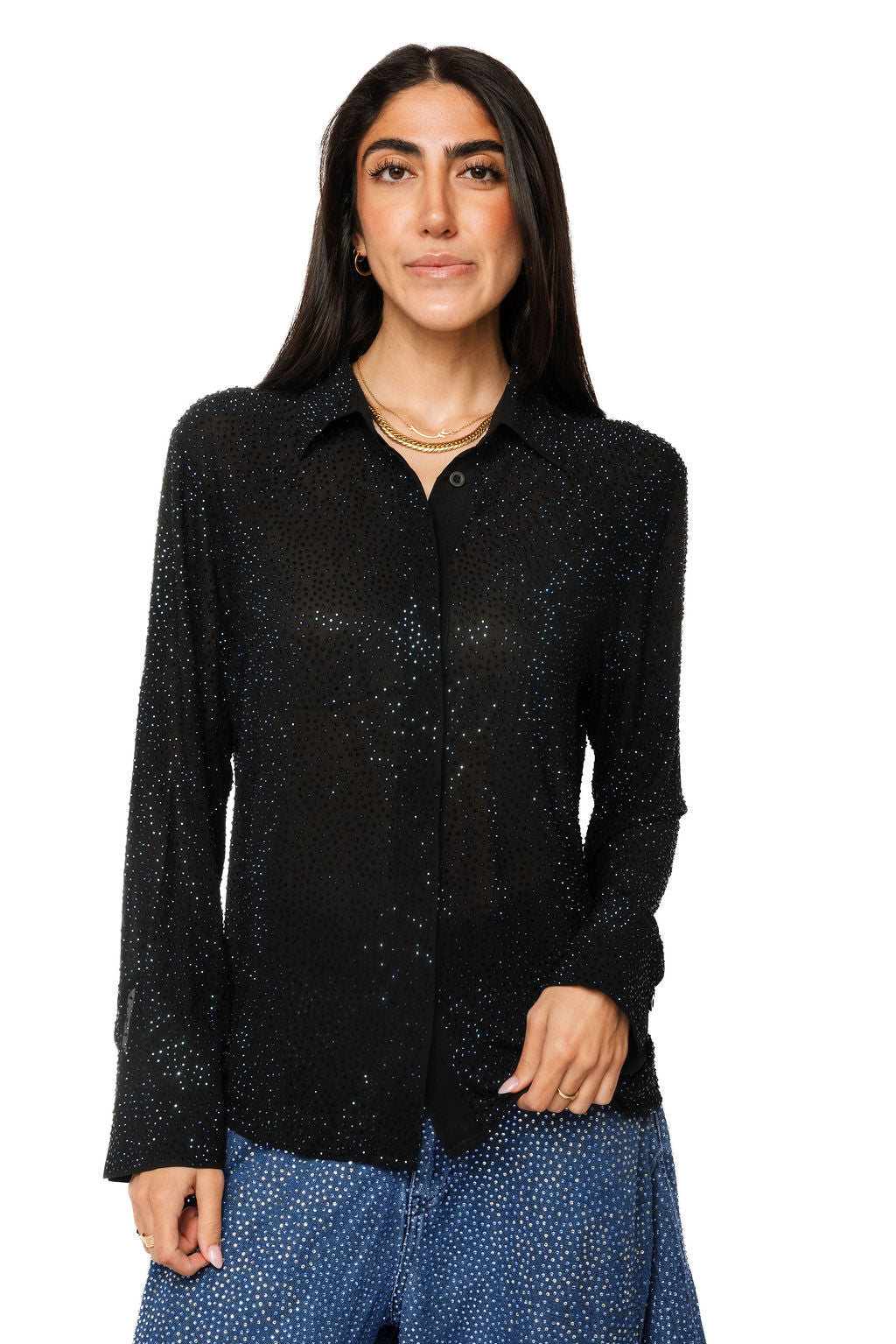Queen of Sparkles Black Sparkly Button Up Top